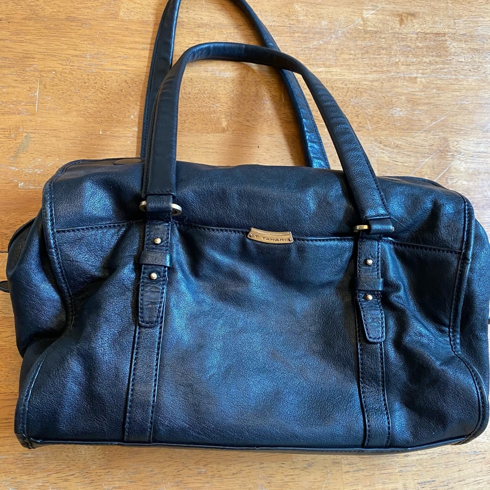 T Tahari black leather bag with gold hardware nice